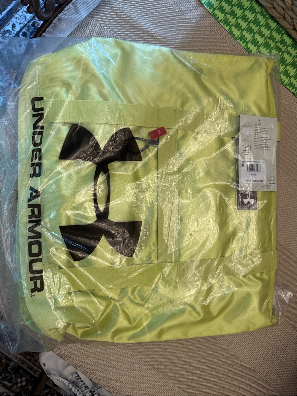 Under Armour Neon Yellow Tote Bag with Black Logo
